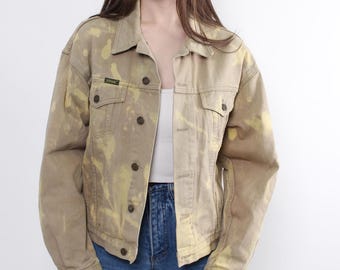 Vintage acid wash denim jacket, 90s heavy cotton oversized grunge jean trucker jacket, M