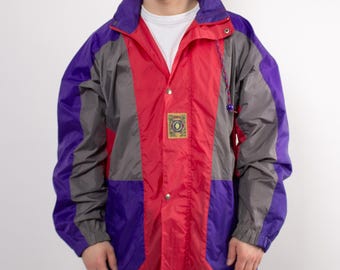 90s Vintage Windbreaker: Purple Color Block Sport Jacket, Size L