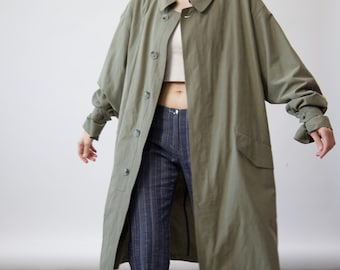 90s Olive Green Raglan Sleeve Oversized Vintage Mac Coat Made in Finland Size XL
