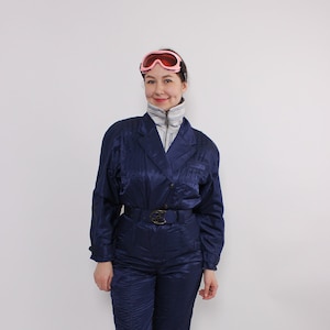 Vintage blue ski suit, Retro 90s Snow Suit , Size M One Piece Ski jumpsuit