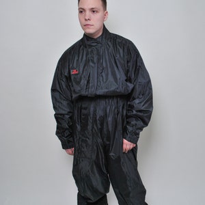 One piece windbreaker suit, vintage men black rain suit, Size XL