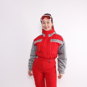 90s one piece ski suit, vintage red ski jumpsuit, women snowsuit, Size S