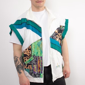 Vintage 90s Sport Windbreaker Jacket, Retro Sleeveless  Colorful Patchwork Track jacket, Size L