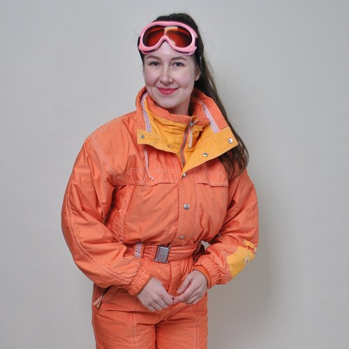 One Piece Ski Suit Retro Women Yellow Full Snow Suit Blue Etsy