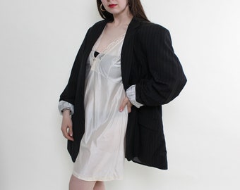 90s lace night gown in white, vintage sheer dress with v-neck, Size L