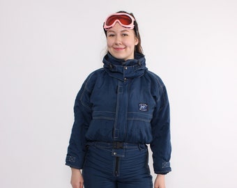 Blauer Vintage Skianzug, Vintage 90er Skianzug, Retro Winter Overall, Größe S