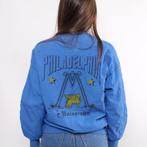 90s sportswear bomber jacket in blue, vintage Philadelphia varsity windbreaker, Size L