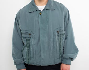 Vintage 90er Jahre Grüne Bomberjacke L Retro Streetwear Fliegerjacke Oversized Zip Up