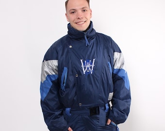 90s one piece ski suit, vintage men snowsuit, retro ski jumpsuit, Size XL
