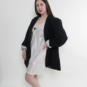 90s lace night gown in white, vintage sheer dress with v-neck, Size L