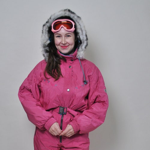 Women One Piece Ski Suit Retro Pink France Full Snow Suit Etsy