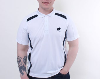90s Lotto tennis polo, vintage athletic polo shirt in white color, Size M