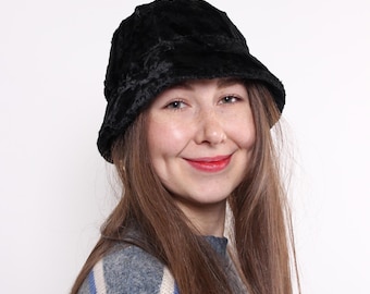Velvet boho hat, vintage velour woman hat, dark color retro costume 80s 80s Cloche Hat for her
