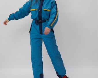 Vintage Teal Colorblock Ski Suit Belted Size L