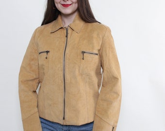 Vintage 90s leather jacket, cropped jacket, leather Harrington jacket, Size L