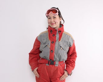 Einteiliger Skianzug aus den 90er Jahren, Vintage-Skioverall in Rot, Damen-Schneeanzug, Größe M