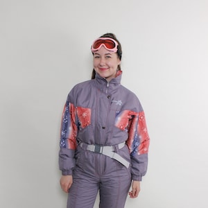 One piece purple ski suit, retro women snowsuit MEDIUM size women snow overall