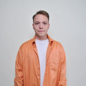 90s minimalist shirt in orange, vintage plus size button up shirt, Size XXL