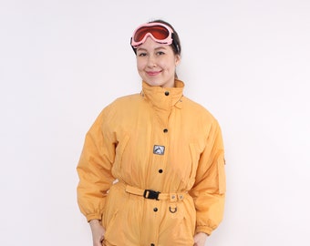 Vintage 90er Skianzug, oranger Skianzug, Retro Skioverall, Größe M