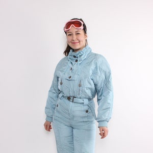 One piece ski suit, blue snowsuit, vintage 90s ski jumpsuit, Size M