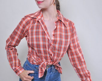 90s red plaid shirt, vintage woman plaid button up, Size M
