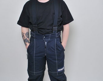 90s Vintage Suspenders Ski suit, Retro Mens Winter Snow Pants, Size L