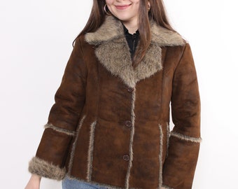90s brown cord jacket, vintage sherpa jacket, retro penny lane coat, Size L