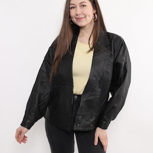 Vintage 90s Black Leather Motorcycle Jacket - Size M