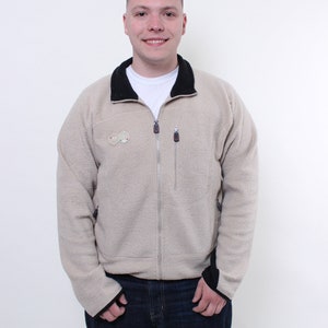 90s Fila zip up fleece sweatshirt, vintage fleece jacket, beige lightweight winter jacket, Size L