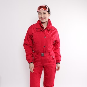 90s one piece ski suit, vintage red winter jumpsuit, retro women snowsuit , Size S