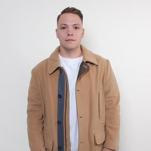 90s Vintage Wool Overcoat: Beige Button Front Coat, Size M