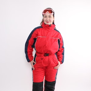 90s one piece ski suit, vintage red snowsuit, woman winter jumpsuit, Size M