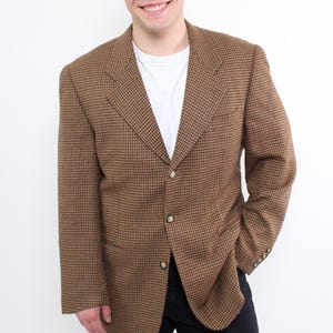 Blazer in tweed pied de poule vintage anni '80 L, giacca Academia in lana marrone