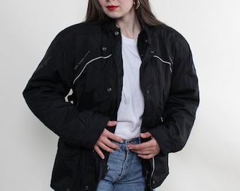Vintage 90s Black Motorcycle Jacket: Motorsport Biker, Size XL