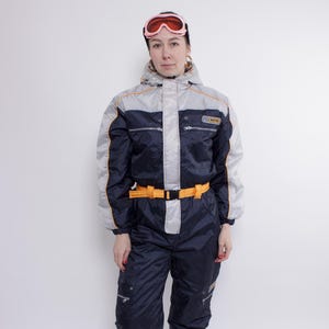 Combinaison de ski une pièce colorblock des années 90, habit de neige rétro pour femmes vintage, taille M