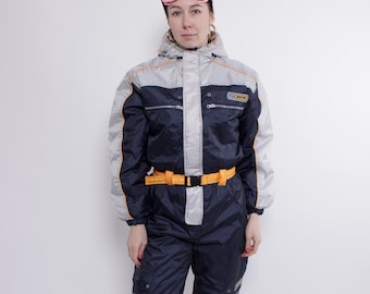90s Colorblock One Piece Ski Suit, Vintage Womens Retro Snowsuit, Size M