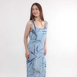 90s blue floral maxi dress, vintage sleeveless viscose summer dress, Size M