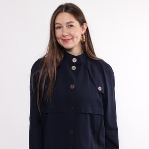 90s wool bomber jacket in blue, vintage shoulder pads military style crop jacket, Size L