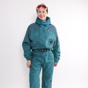 combinaison de ski une pièce vintage, combinaison de neige rétro des années 90 pour femme de couleur verte, taille M