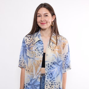 90s floral print vocation blouse, vintage plus size button front blouse, Size L
