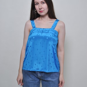 Débardeur bleu à pois des années 90, haut confortable décontracté imprimé vintage, taille L