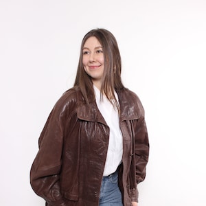 veste en cuir vintage des années 90, trench-coat pour femme de couleur marron, taille M/L