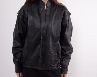 Vintage Izzi Leather Jacket S 90s Short Trench Black Womens - Etsy