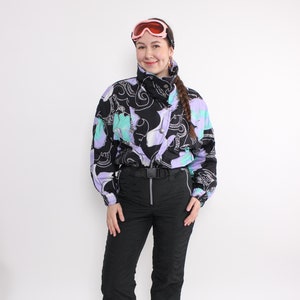 80er Jahre Skianzug, Vintage Winter Overall, Schneeanzug in schwarz, Größe S