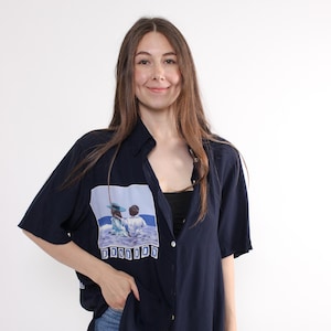 Vintage 90er Jahre Viskose Bluse mit Schulterpolstern, Gr. XL