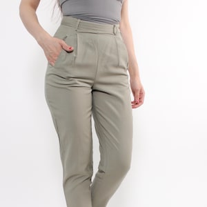 90s green wool trousers, vintage high waist tapered pants, minimalist wool pants Size S