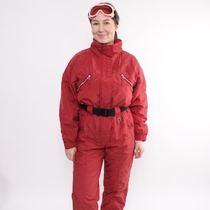 Traje de esquí de una pieza de los años 90, traje de nieve rojo vintage, talla M