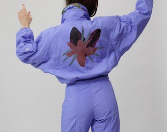 90s Belfe Violet Ski Suit Cobalt Collar Drawstring Waist Made in Italy M