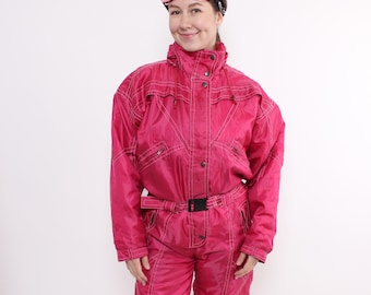 Vintage 90s Pink One Piece Ski Suit, Women’s Snowsuit Retro, Size M