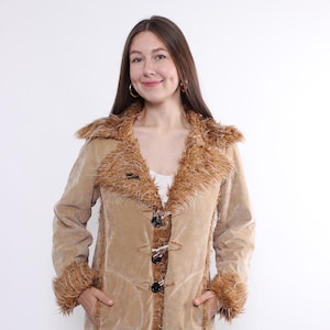 Vintage penny lane coat, 90s faux fur jacket, retro style overcoat, Size M